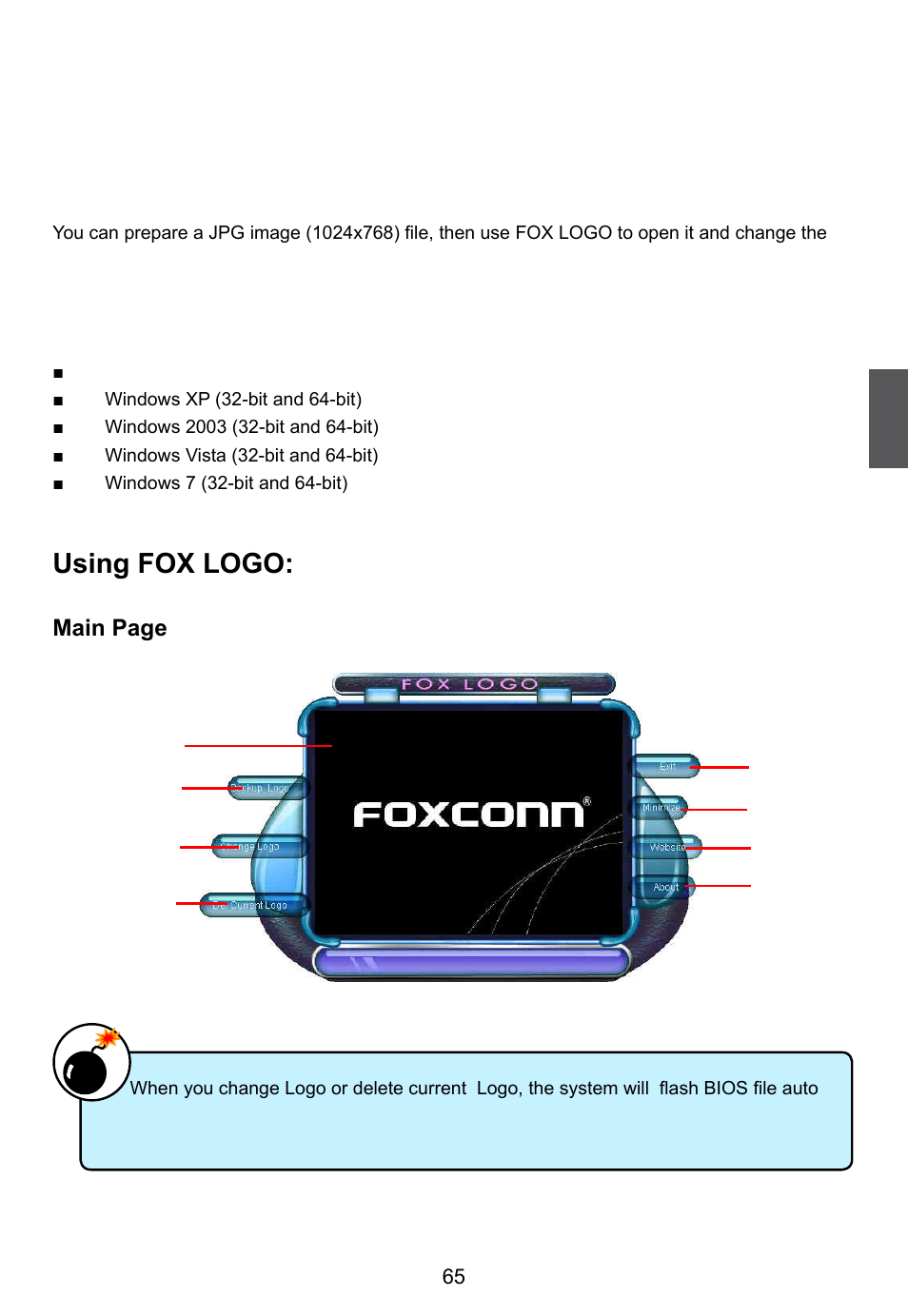 Fox logo, Using fox logo, Main page | Foxconn R10-H1 User Manual | Page 72 / 73