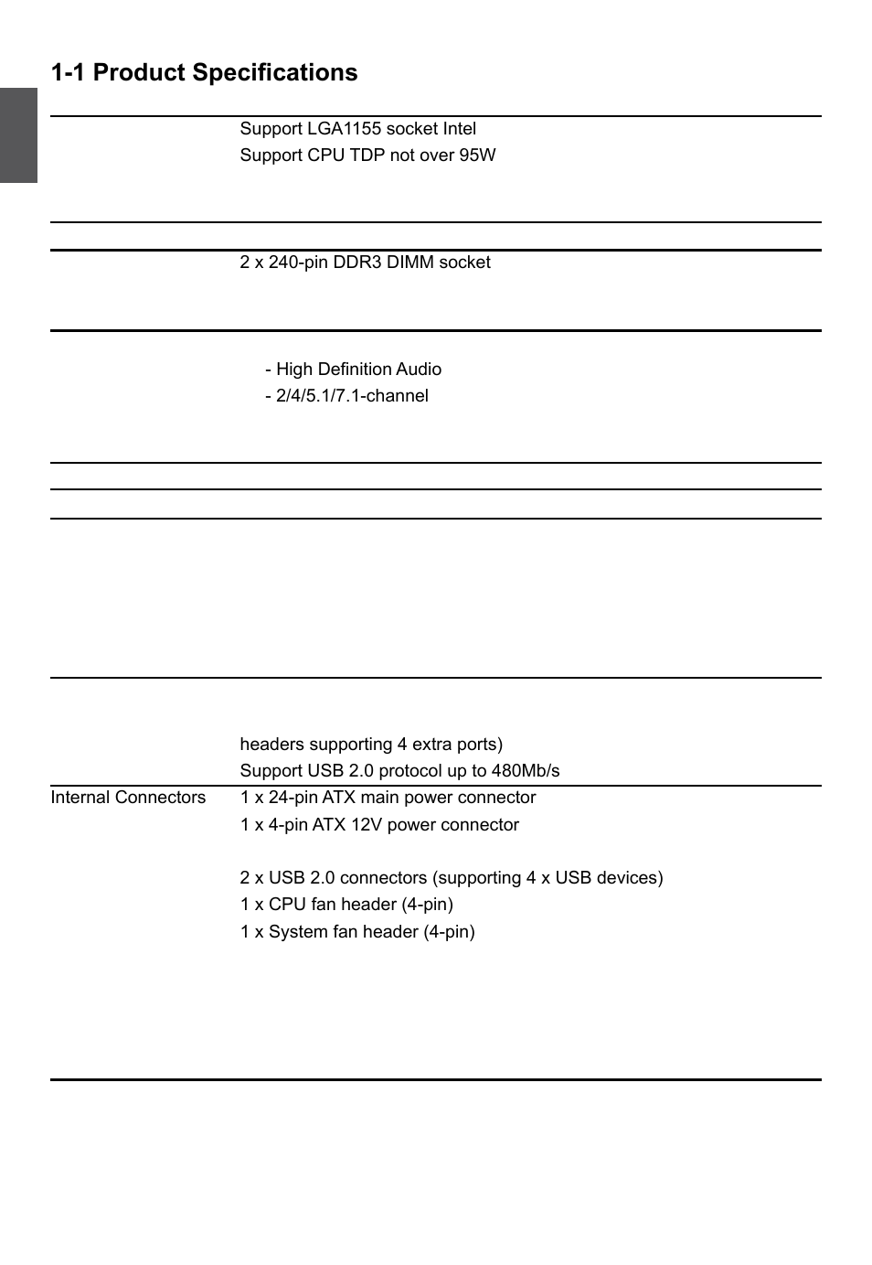 1 product specifications | Foxconn R10-H1 User Manual | Page 9 / 73