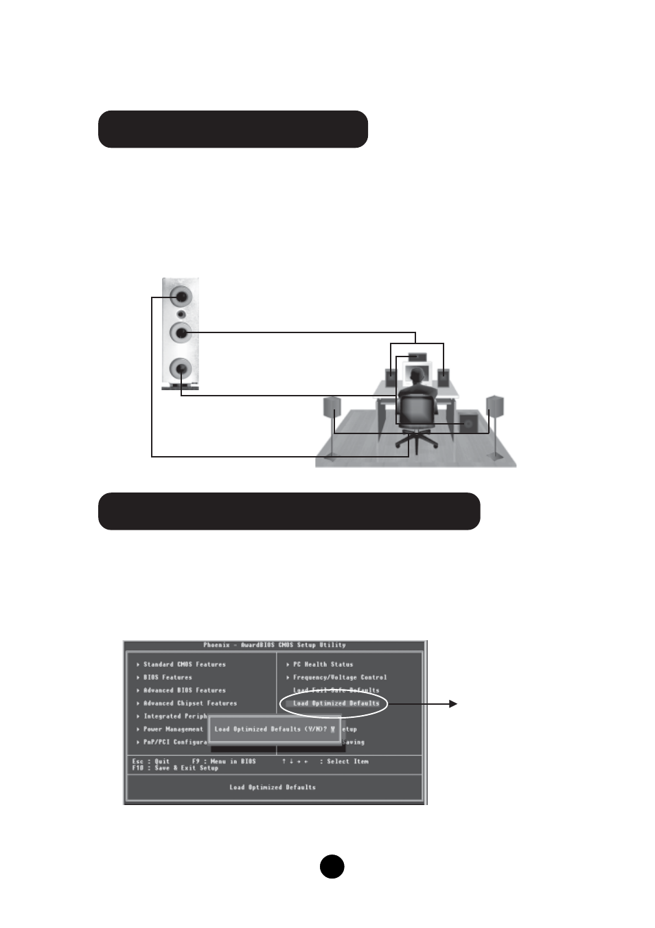 5.1 channel audio effects, Power on and load optimized defaults | Foxconn K7S741GXMG-6L User Manual | Page 9 / 10