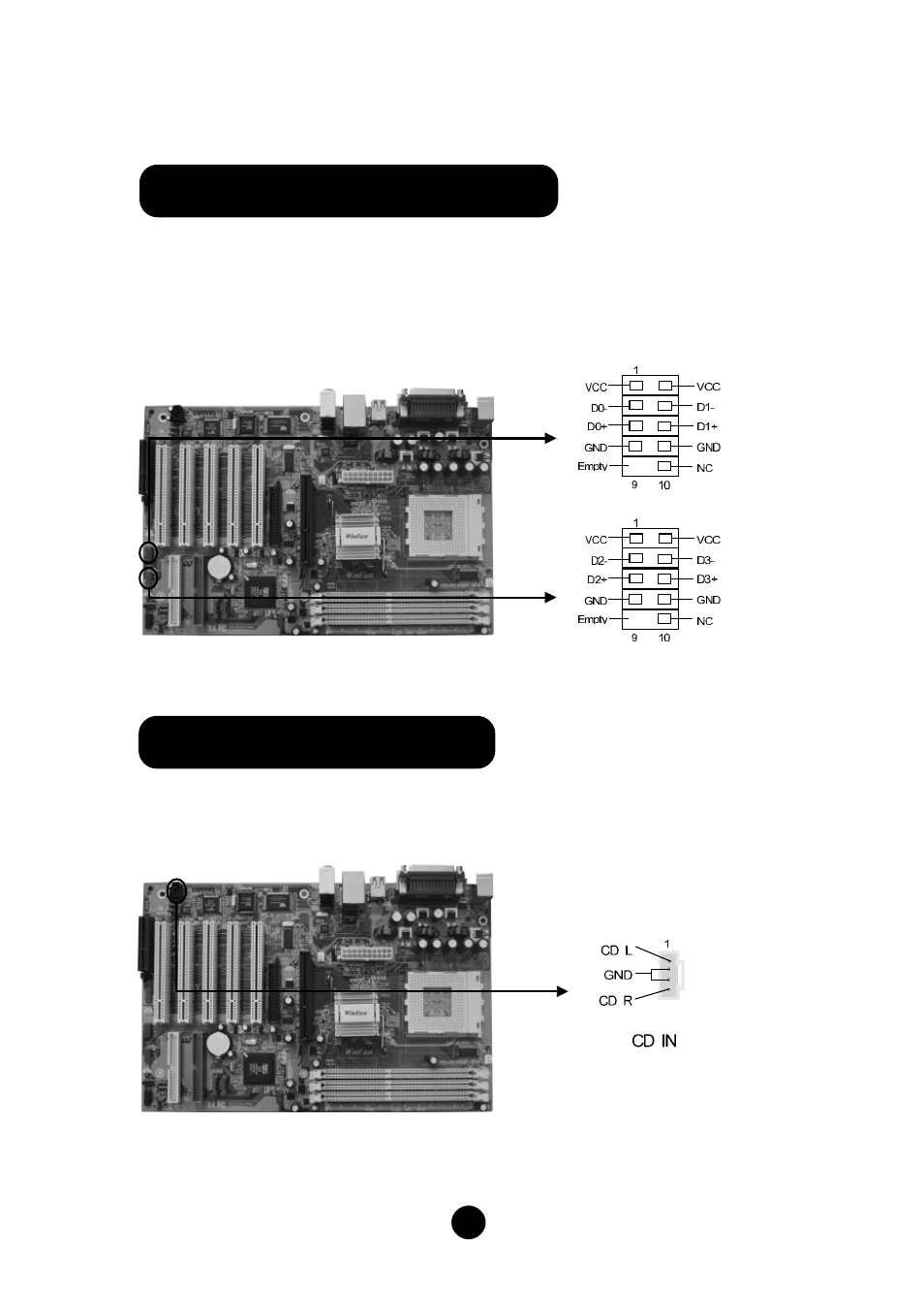 Usb header: f_usb1, f_usb2, Cd_in connector: cd_in | Foxconn 748K7AA User Manual | Page 7 / 10