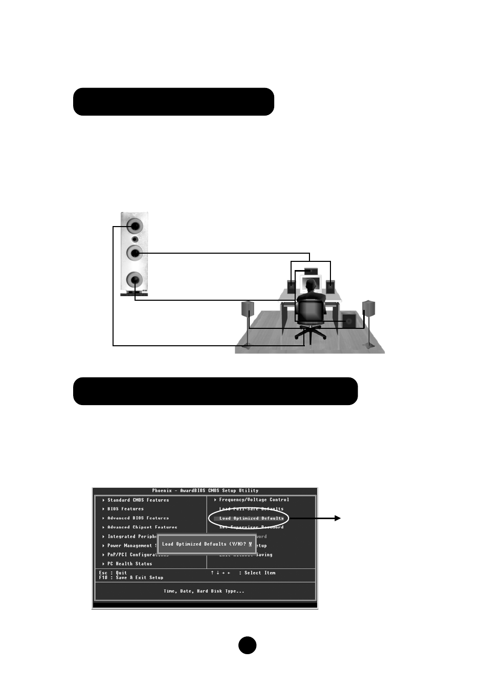 5.1 channel audio effects, Power on and load optimized defaults | Foxconn 748K7AA User Manual | Page 9 / 10