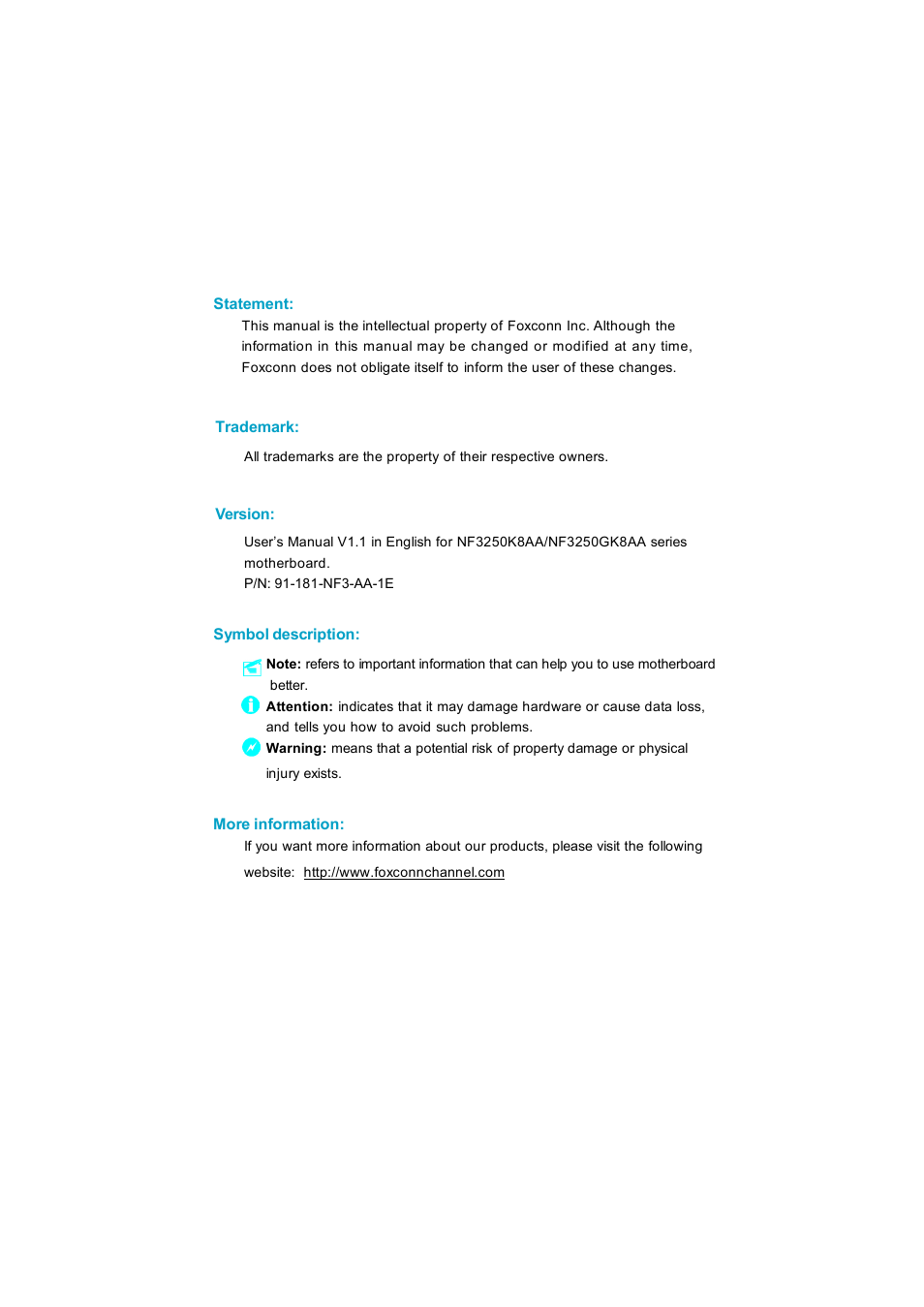 Foxconn NF3250K8AA-ERS User Manual | 68 pages