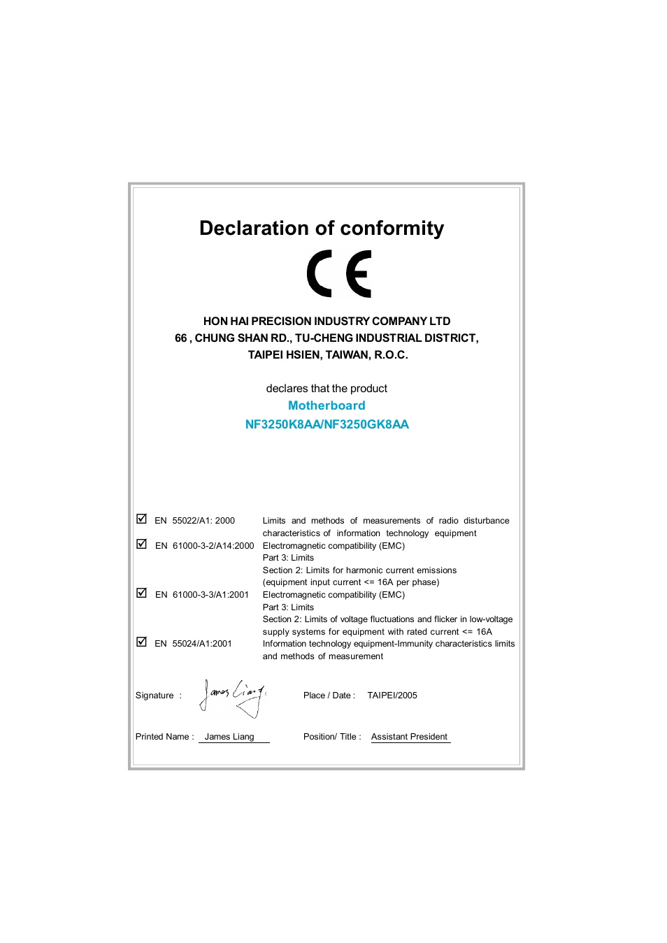 Declaration of conformity | Foxconn NF3250K8AA-ERS User Manual | Page 2 / 68