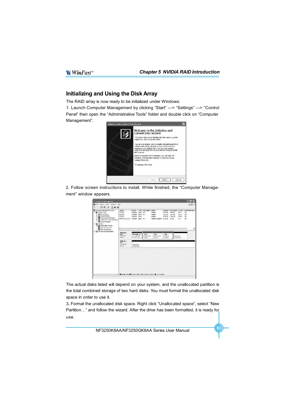 Initializing and using the disk array | Foxconn NF3250K8AA-ERS User Manual | Page 66 / 68