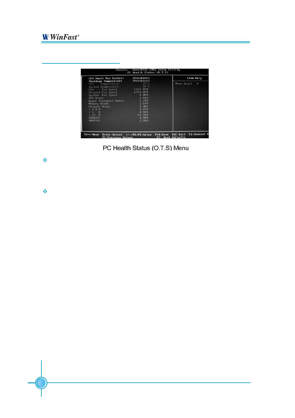 Chapter 3 bios description, Pc health status (o.t.s) | Foxconn NF4K8AB-8EKRS User Manual | Page 52 / 75