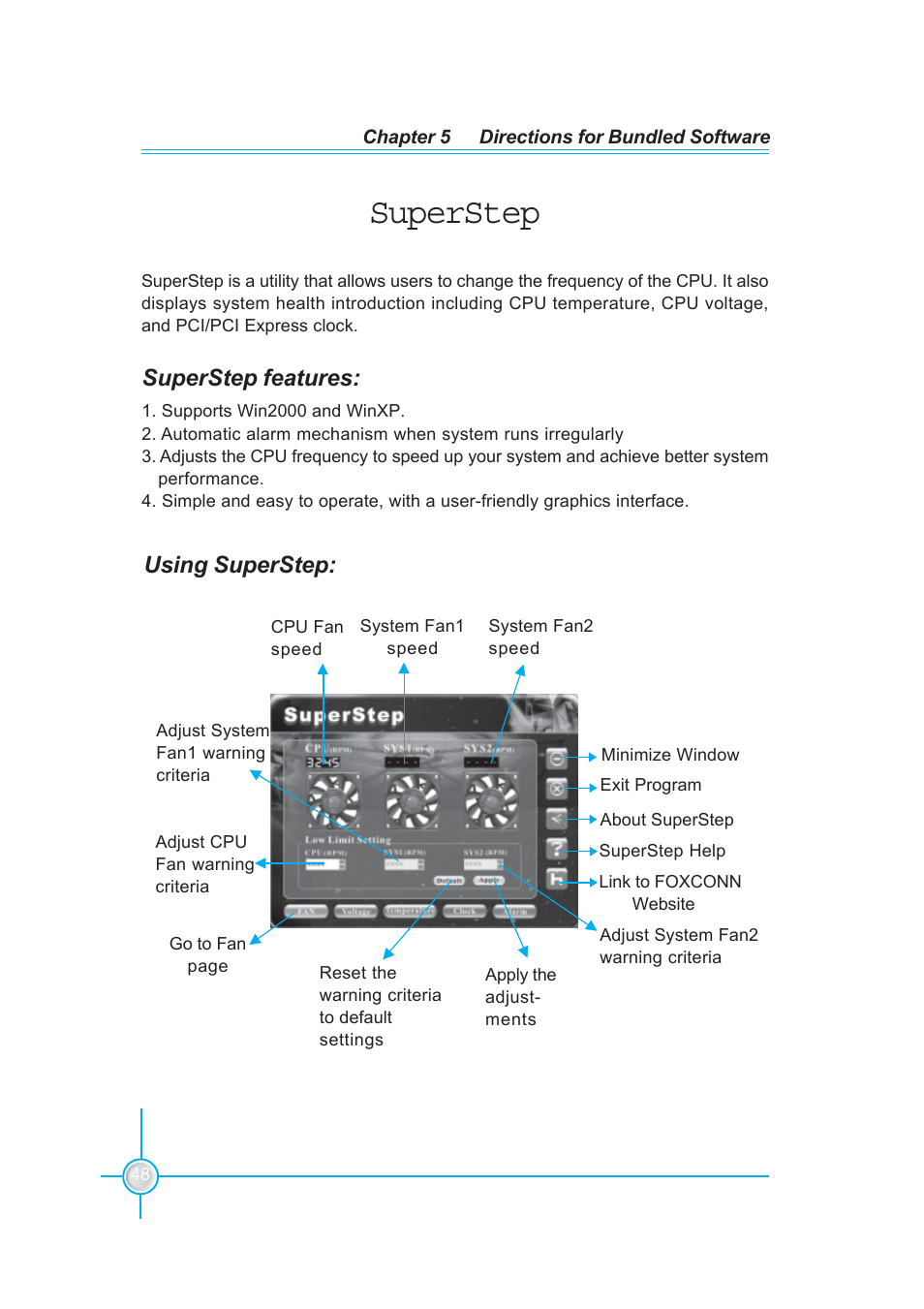 Superstep, Superstep features, Using superstep | Foxconn 760GXK8MC User Manual | Page 54 / 75