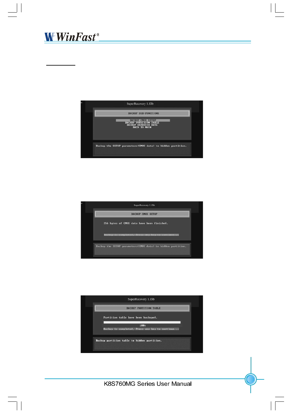 Backup, Chapter 6 special bios functions | Foxconn K8S760MG-6ELRS User Manual | Page 104 / 108