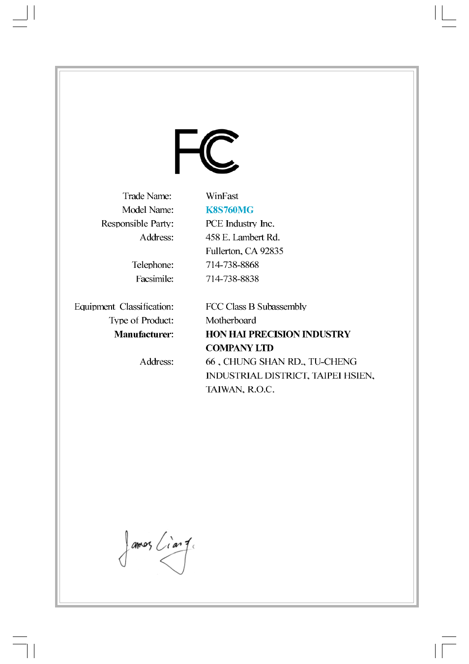 Declaration of conformity | Foxconn K8S760MG-6ELRS User Manual | Page 4 / 108