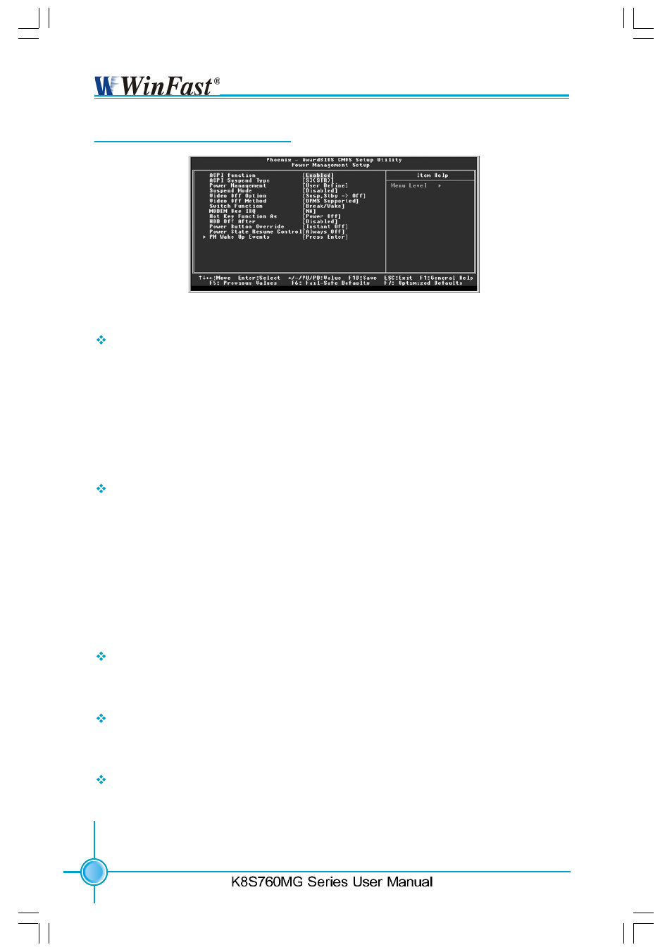 Chapter 3 bios description power management setup | Foxconn K8S760MG-6ELRS User Manual | Page 61 / 108