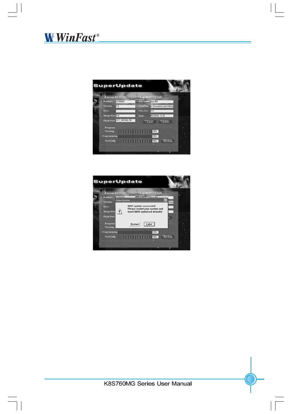 Chapter 5 directions for bundled software, Now is updating. 6. click <restart | Foxconn K8S760MG-6ELRS User Manual | Page 94 / 108