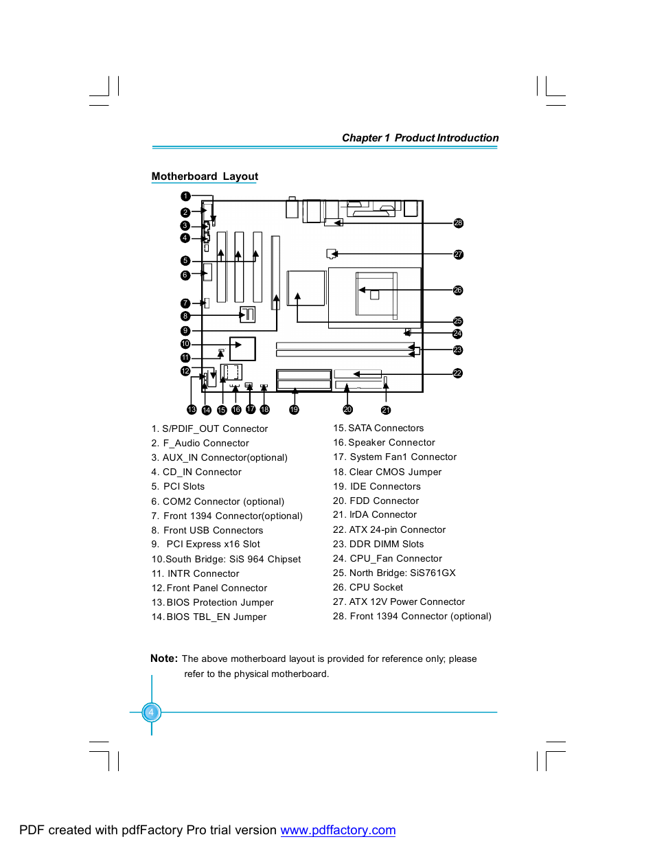Chapter 1 product introduction, Motherboard layout | Foxconn 761GXK8MC-RS User Manual | Page 11 / 85
