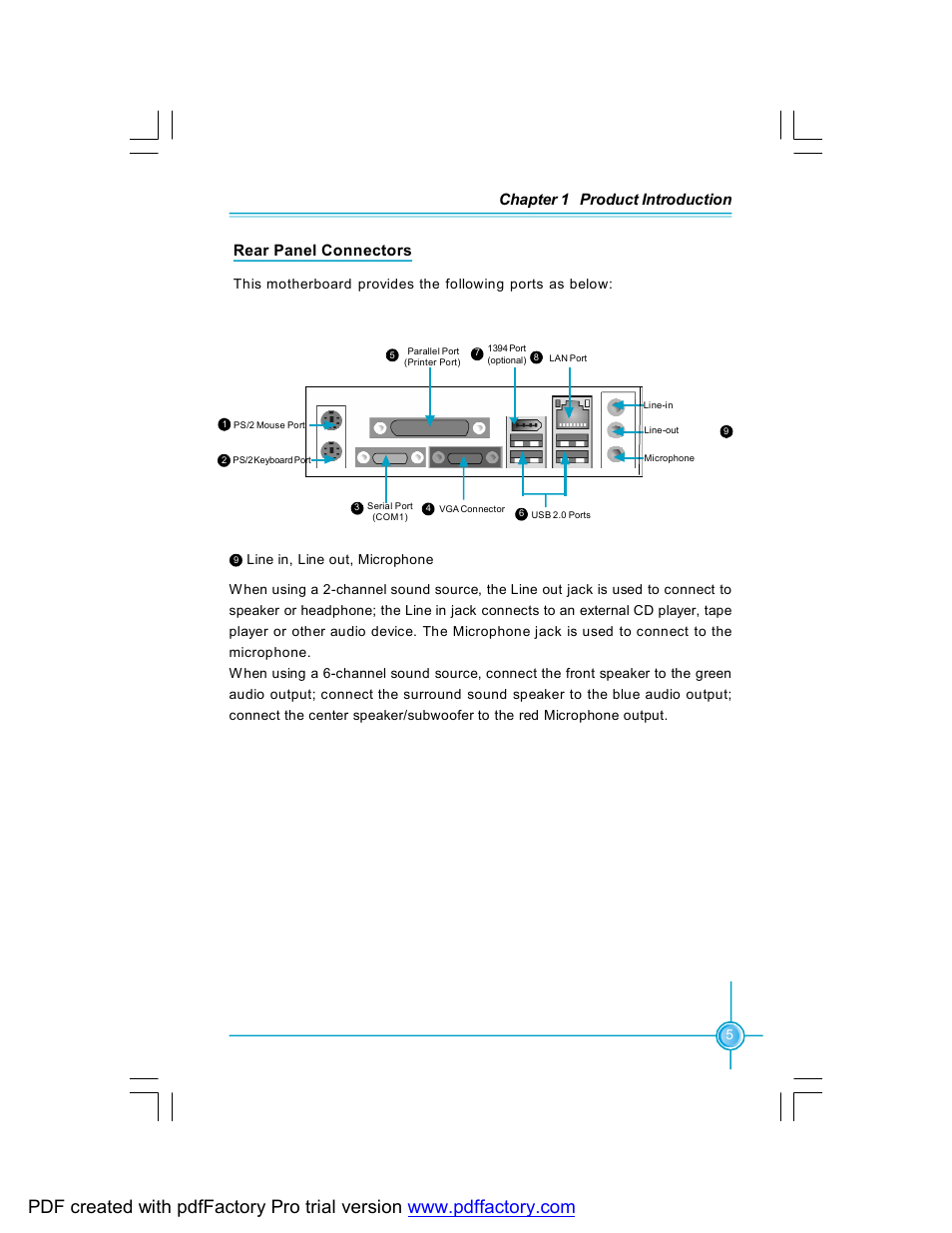 Chapter 1 product introduction, Rear panel connectors | Foxconn 761GXK8MC-RS User Manual | Page 12 / 85