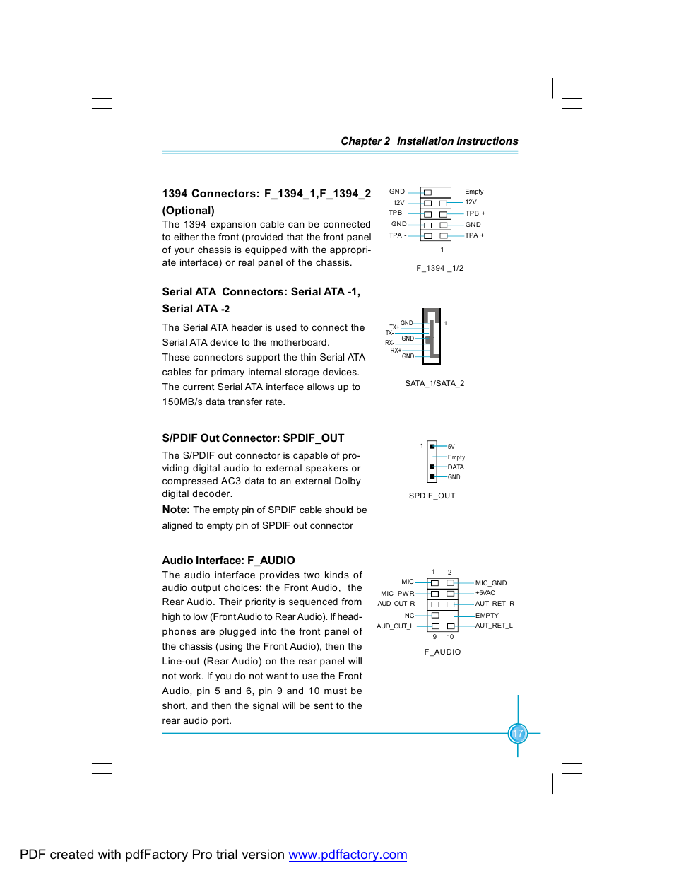 Serial ata connectors: serial ata -1, serial ata, S/pdif out connector: spdif_out, Audio interface: f_audio | Foxconn 761GXK8MC-RS User Manual | Page 24 / 85
