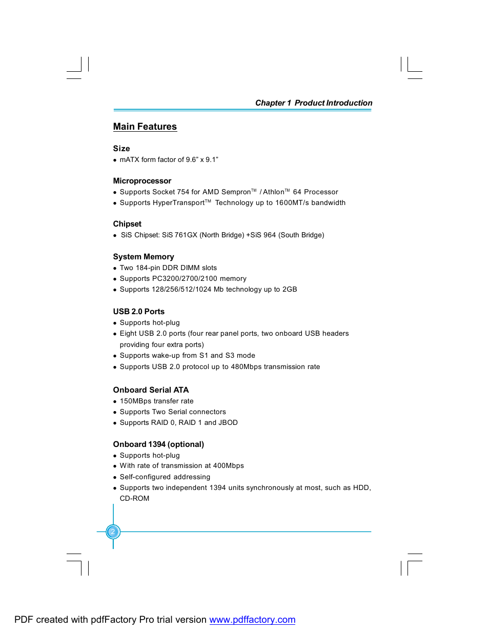 Main features | Foxconn 761GXK8MC-RS User Manual | Page 9 / 85