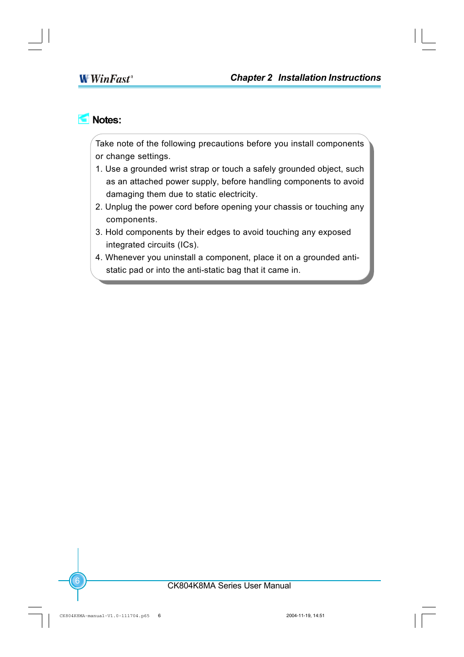 Chapter 2 installation instructions | Foxconn CK804K8MA-KS User Manual | Page 14 / 55