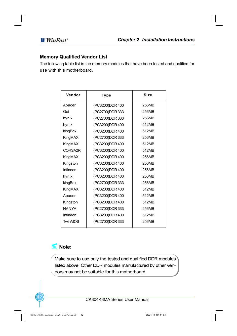 Chapter 2 installation instructions | Foxconn CK804K8MA-KS User Manual | Page 20 / 55
