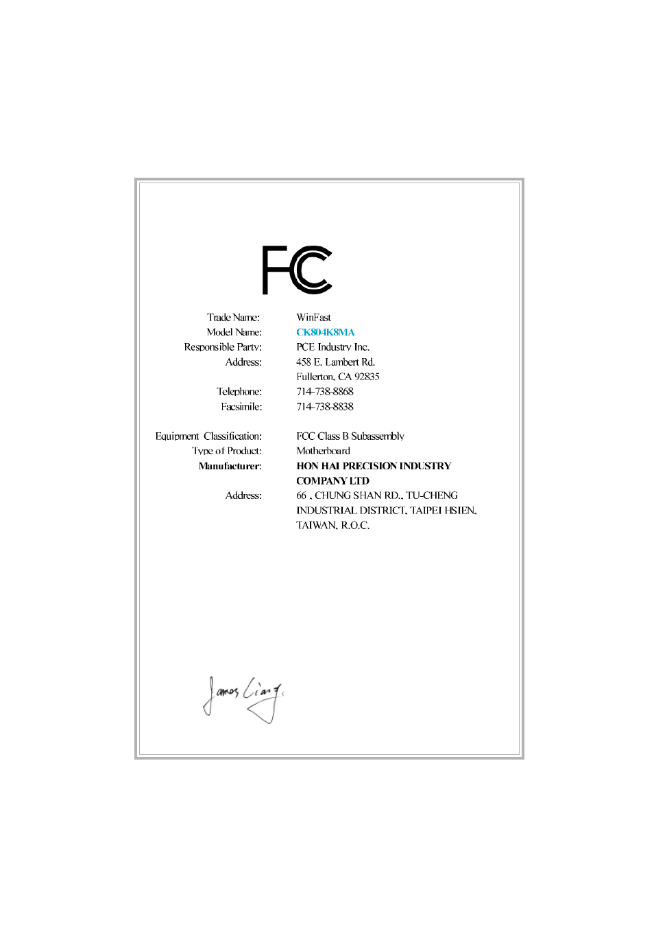 Declaration of conformity | Foxconn CK804K8MA-KS User Manual | Page 4 / 55