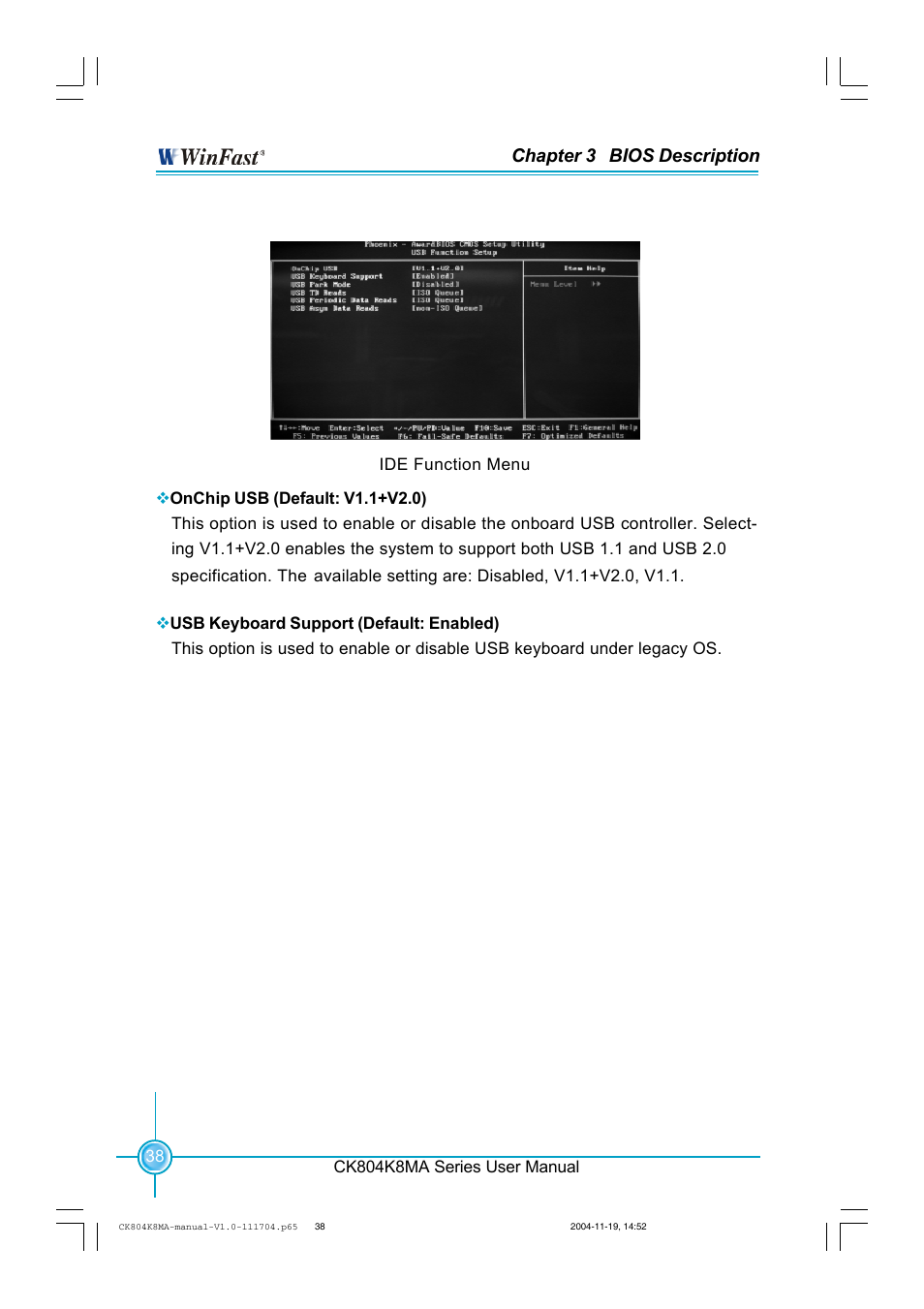Chapter 3 bios description | Foxconn CK804K8MA-KS User Manual | Page 46 / 55