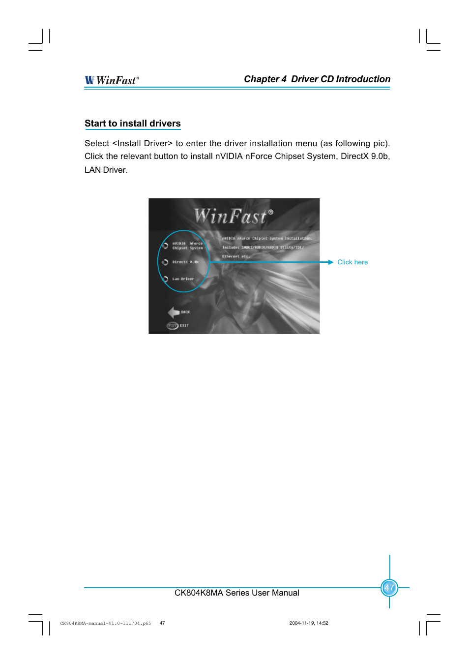 Chapter 4 driver cd introduction, Start to install drivers | Foxconn CK804K8MA-KS User Manual | Page 55 / 55