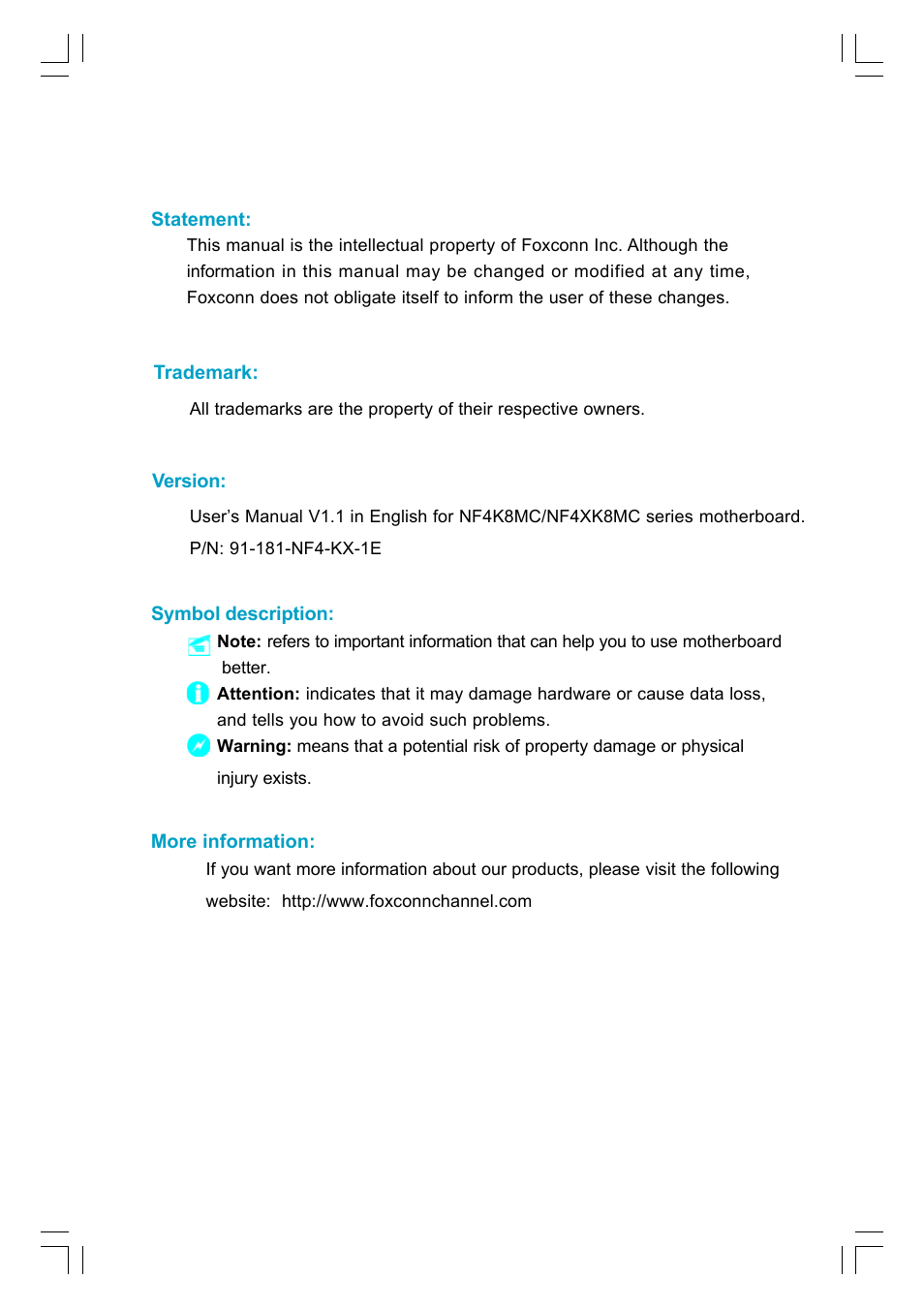 Foxconn NF4K8AC-RS User Manual | 68 pages