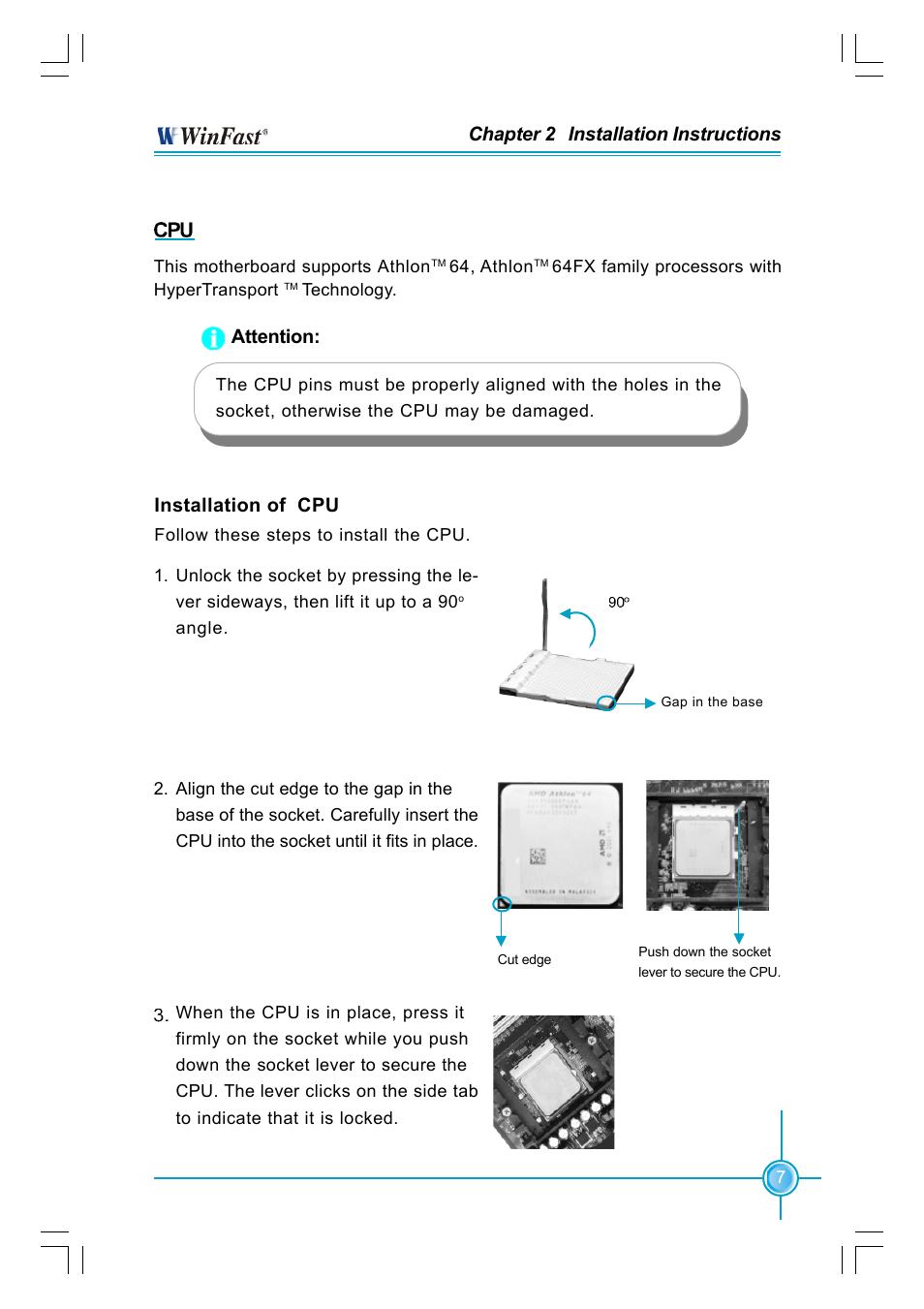 Chapter 2 installation instructions, Installation of cpu, Attention | Foxconn NF4K8AC-RS User Manual | Page 14 / 68