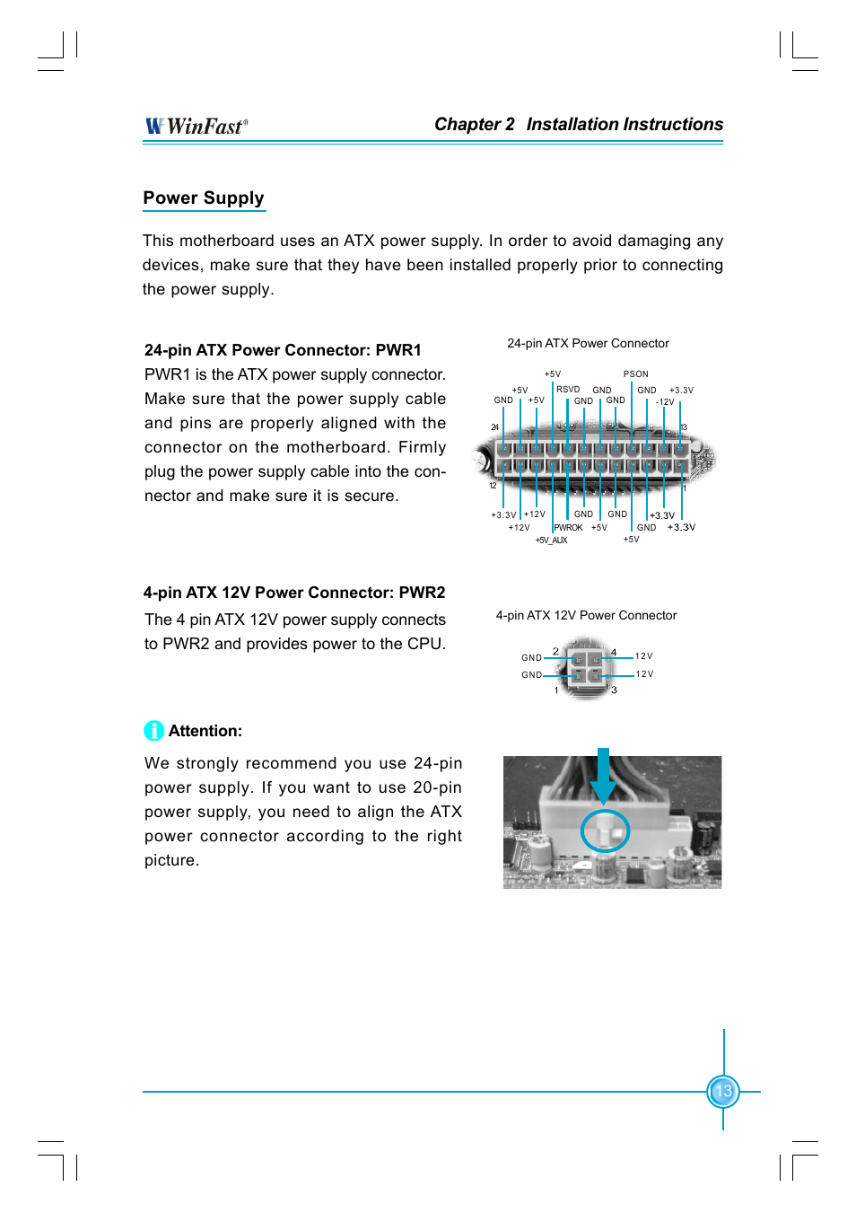Chapter 2 installation instructions power supply | Foxconn NF4K8AC-RS User Manual | Page 20 / 68