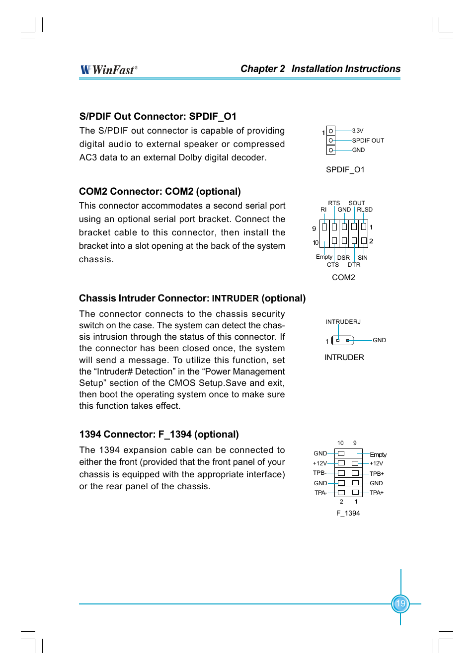 Com2 connector: com2 (optional), Chassis intruder connector, Optional) | Intruder | Foxconn NF4K8AC-RS User Manual | Page 26 / 68