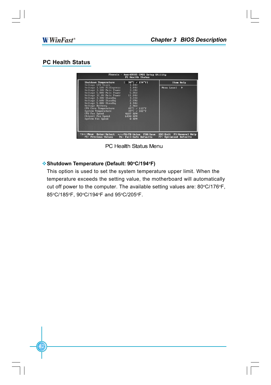 Chapter 3 bios description pc health status | Foxconn NF4K8AC-RS User Manual | Page 49 / 68