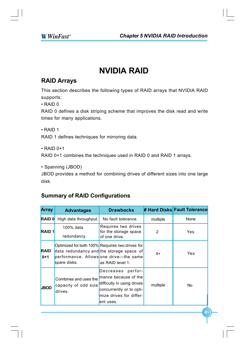 Nvidia raid, Raid arrays, Summary of raid configurations | Foxconn NF4K8AC-RS User Manual | Page 56 / 68