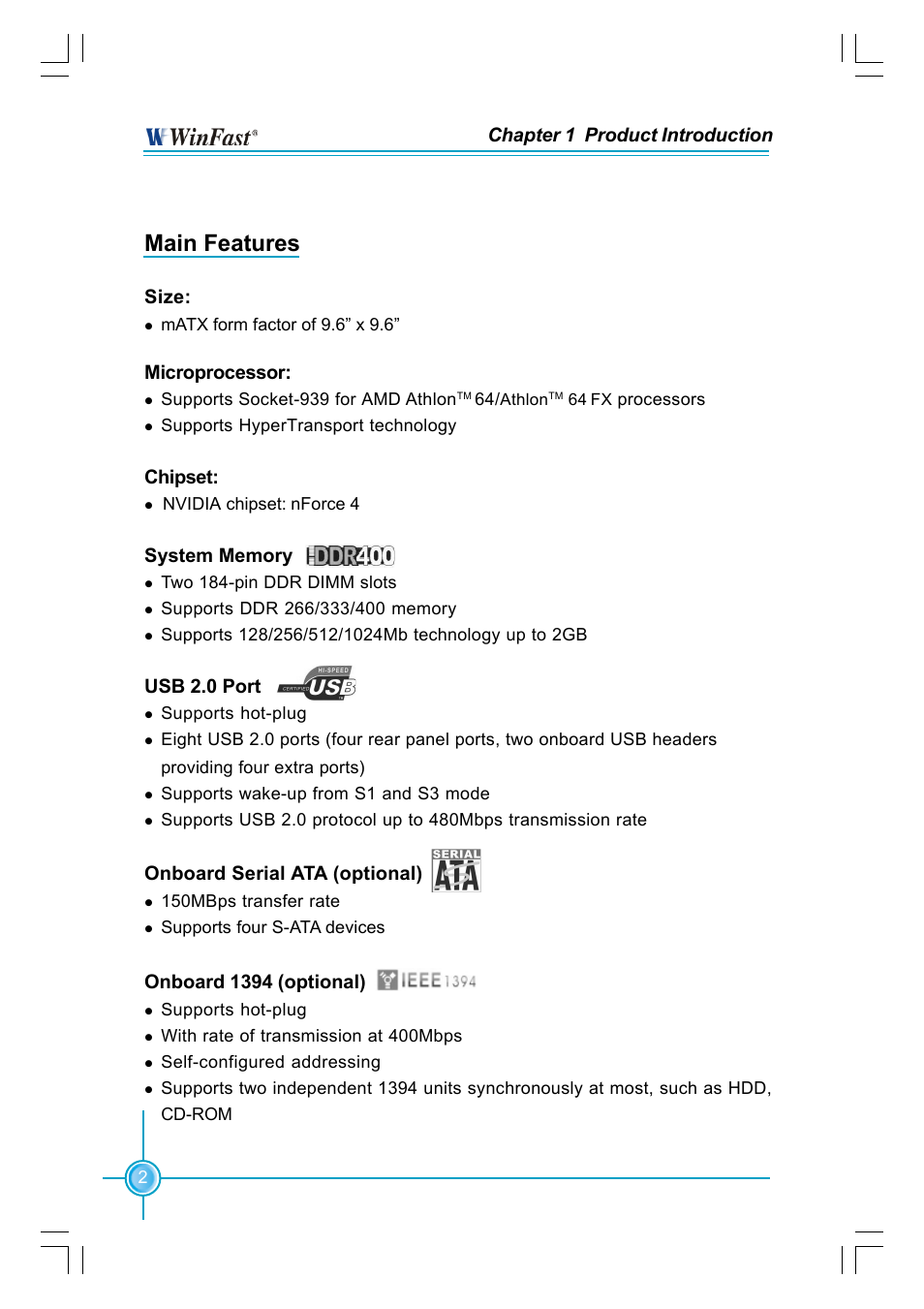 Main features | Foxconn NF4K8AC-RS User Manual | Page 9 / 68