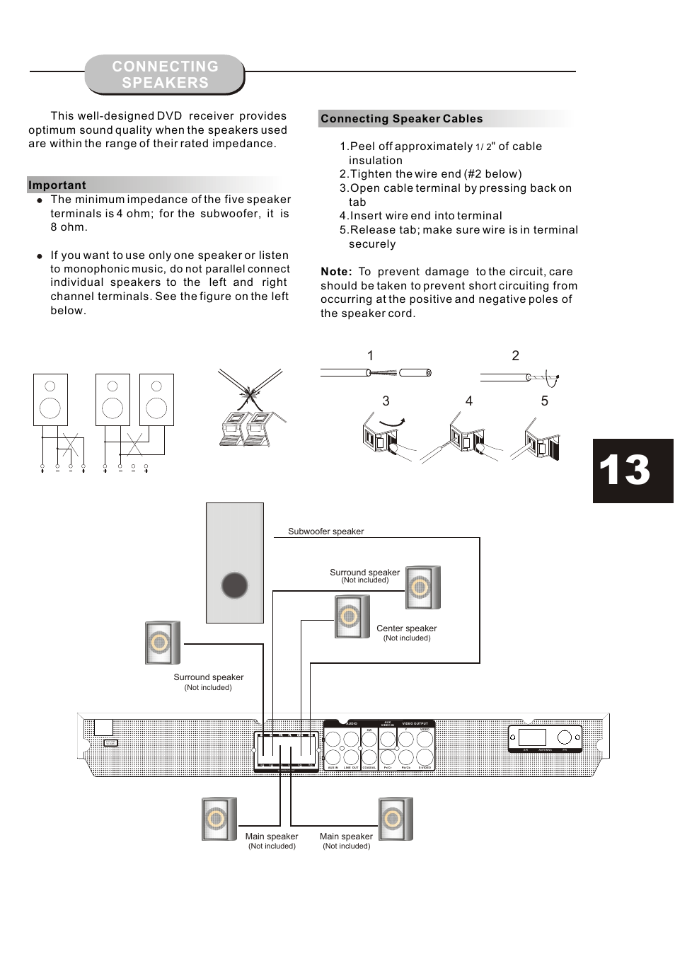 Т³гж 13, Connecting speakers | Curtis DVD6019-B User Manual | Page 13 / 31