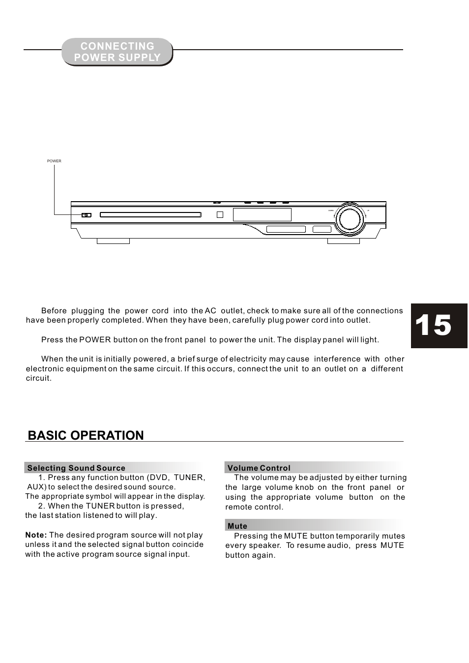 Т³гж 15, Basic operation | Curtis DVD6019-B User Manual | Page 15 / 31