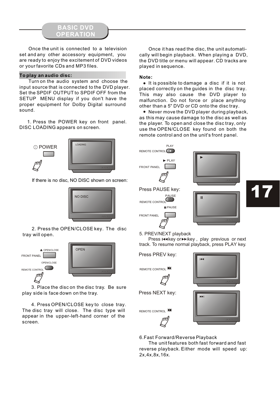 Т³гж 17, Basic dvd operation | Curtis DVD6019-B User Manual | Page 17 / 31