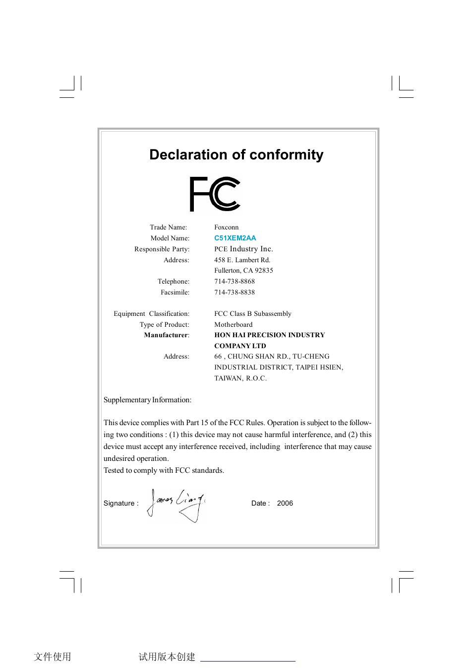 Declaration of conformity | Foxconn C51XEM2AA-8EKRS2H User Manual | Page 3 / 114