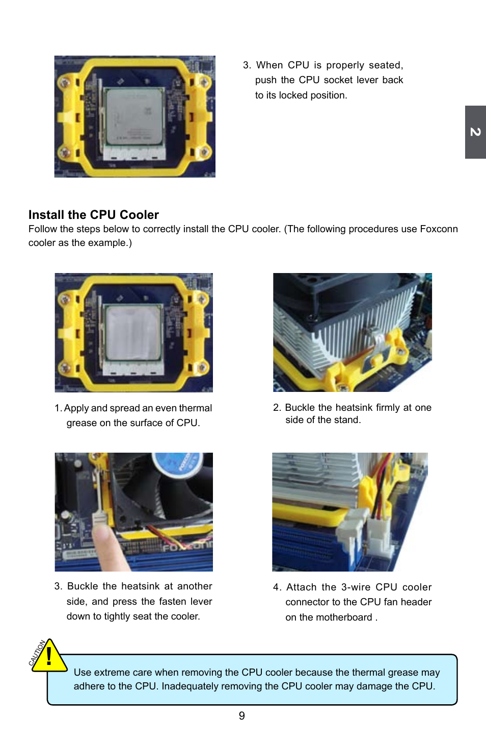 Install the cpu cooler | Foxconn A74ML Series User Manual | Page 16 / 105