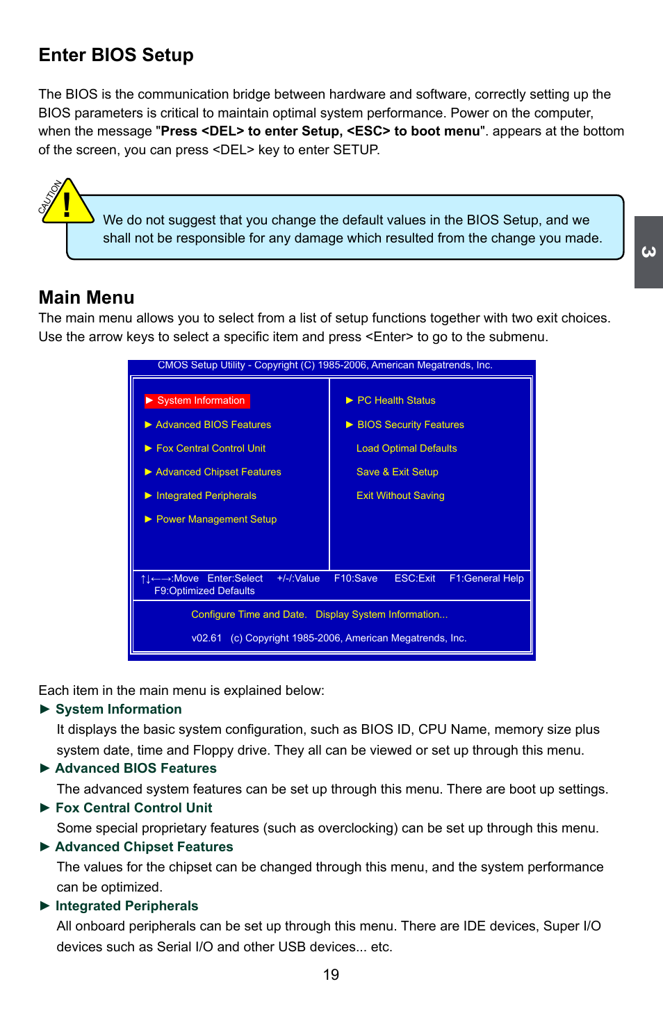 Enter bios setup, Main menu | Foxconn A74ML Series User Manual | Page 26 / 105