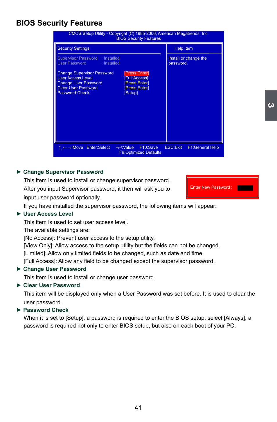 Bios security features | Foxconn A74ML Series User Manual | Page 48 / 105