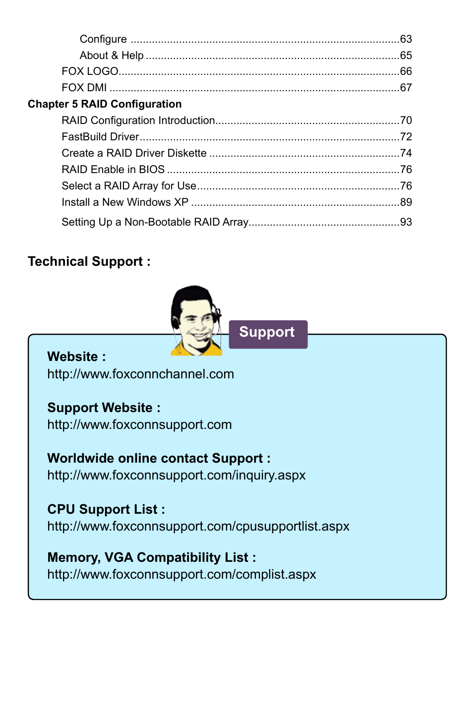 Support | Foxconn A74ML Series User Manual | Page 7 / 105