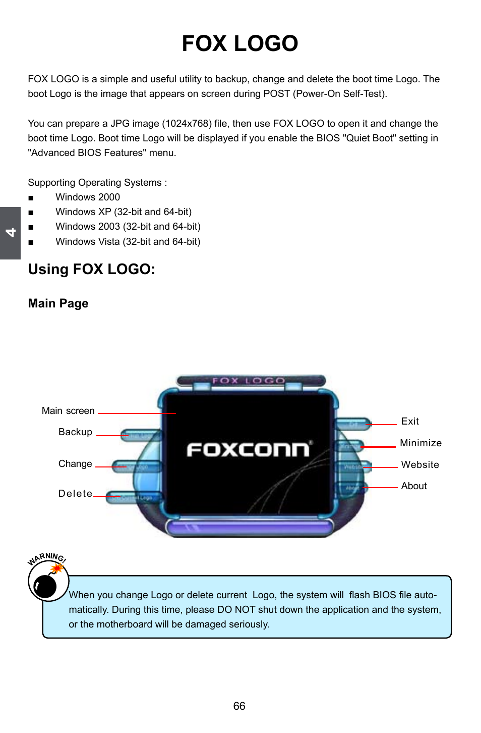 Fox logo, Using fox logo | Foxconn A74ML Series User Manual | Page 73 / 105