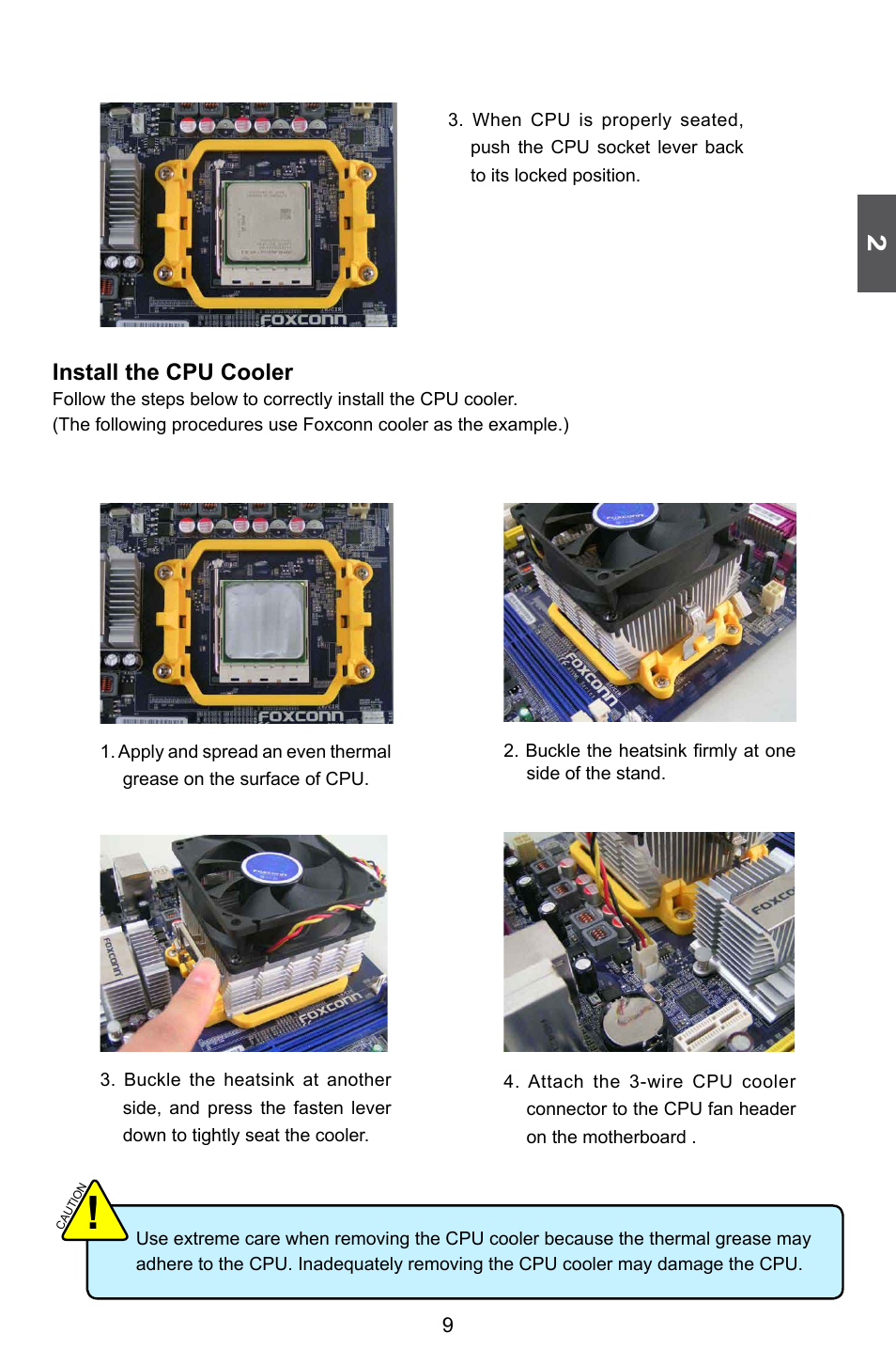 Install the cpu cooler | Foxconn A76ML Series User Manual | Page 16 / 105