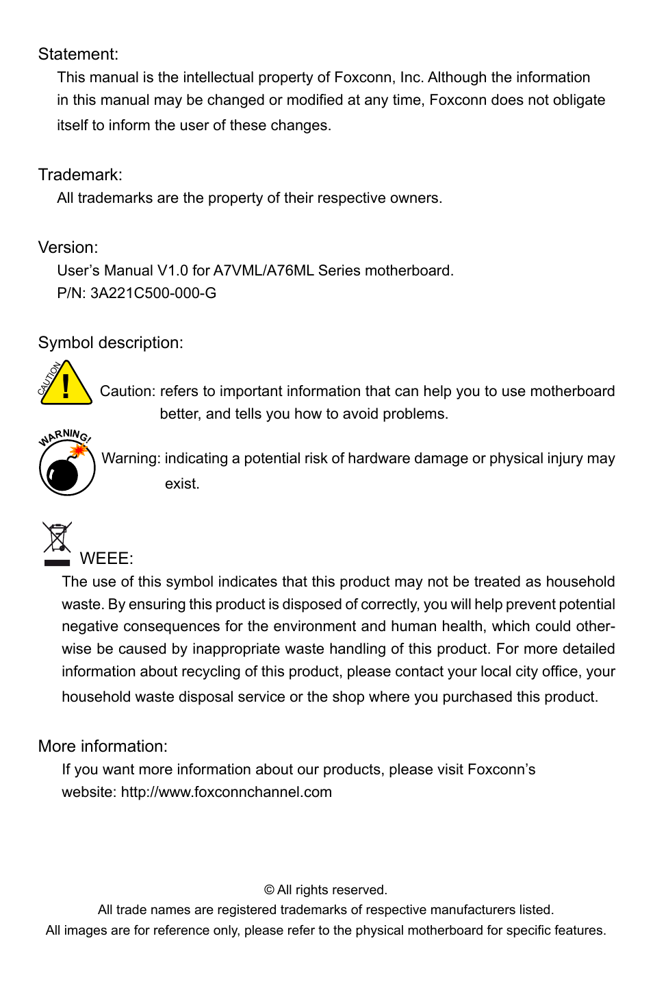 Foxconn A76ML Series User Manual | Page 2 / 105