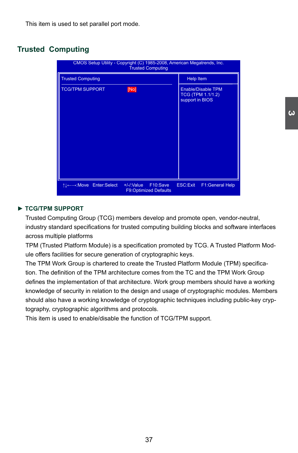 Trusted computing, This item is used to set parallel port mode | Foxconn A76ML Series User Manual | Page 44 / 105