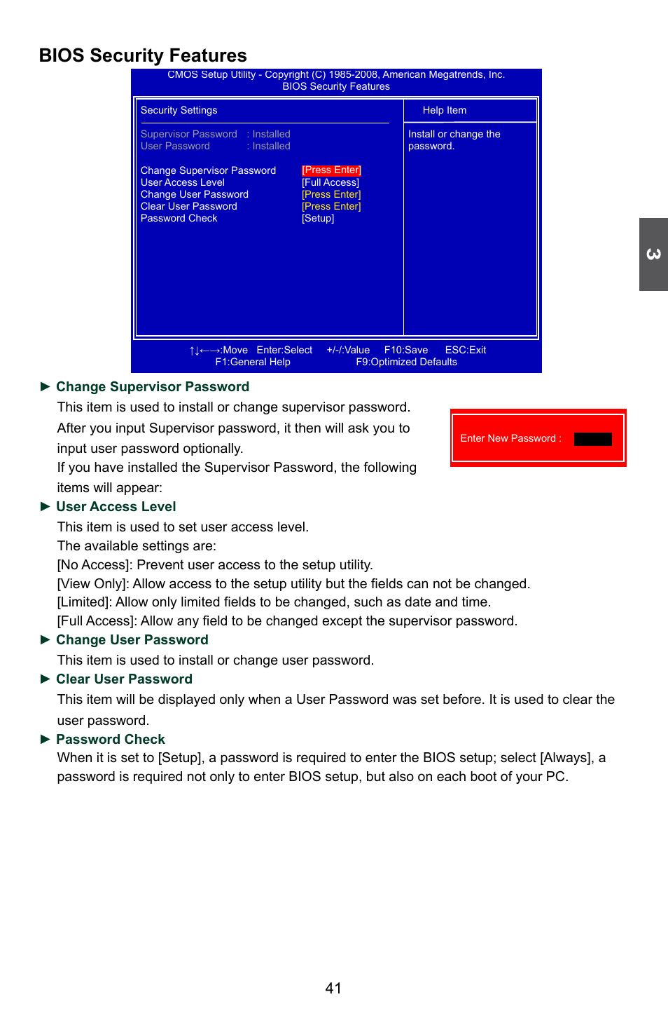 Bios security features | Foxconn A76ML Series User Manual | Page 48 / 105