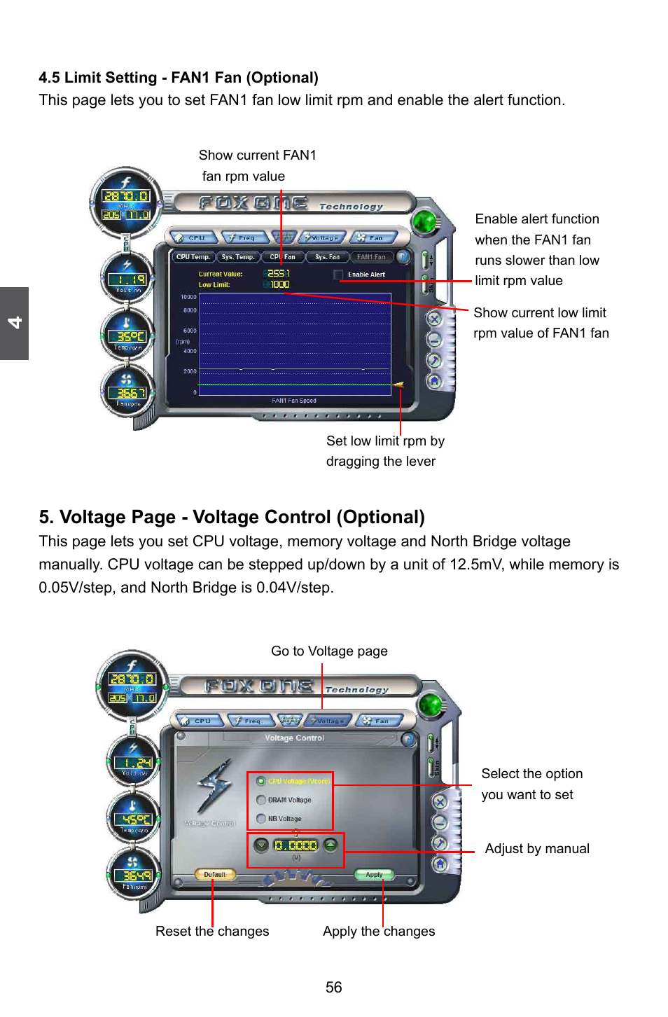 Voltage page - voltage control (optional) | Foxconn A76ML Series User Manual | Page 63 / 105