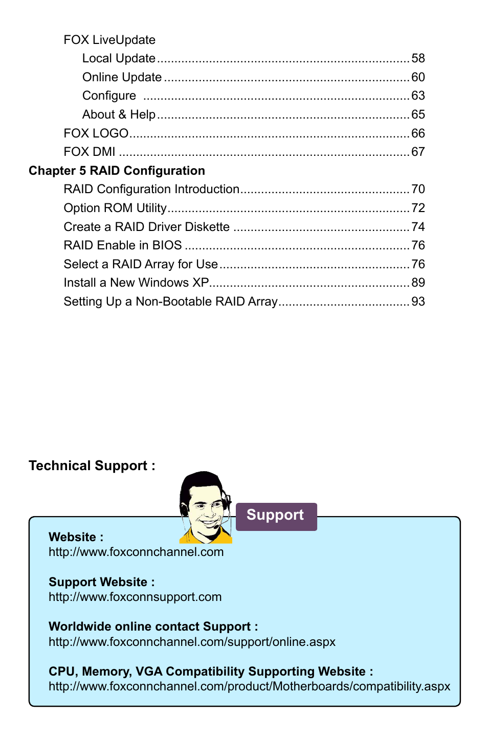 Support | Foxconn A76ML Series User Manual | Page 7 / 105