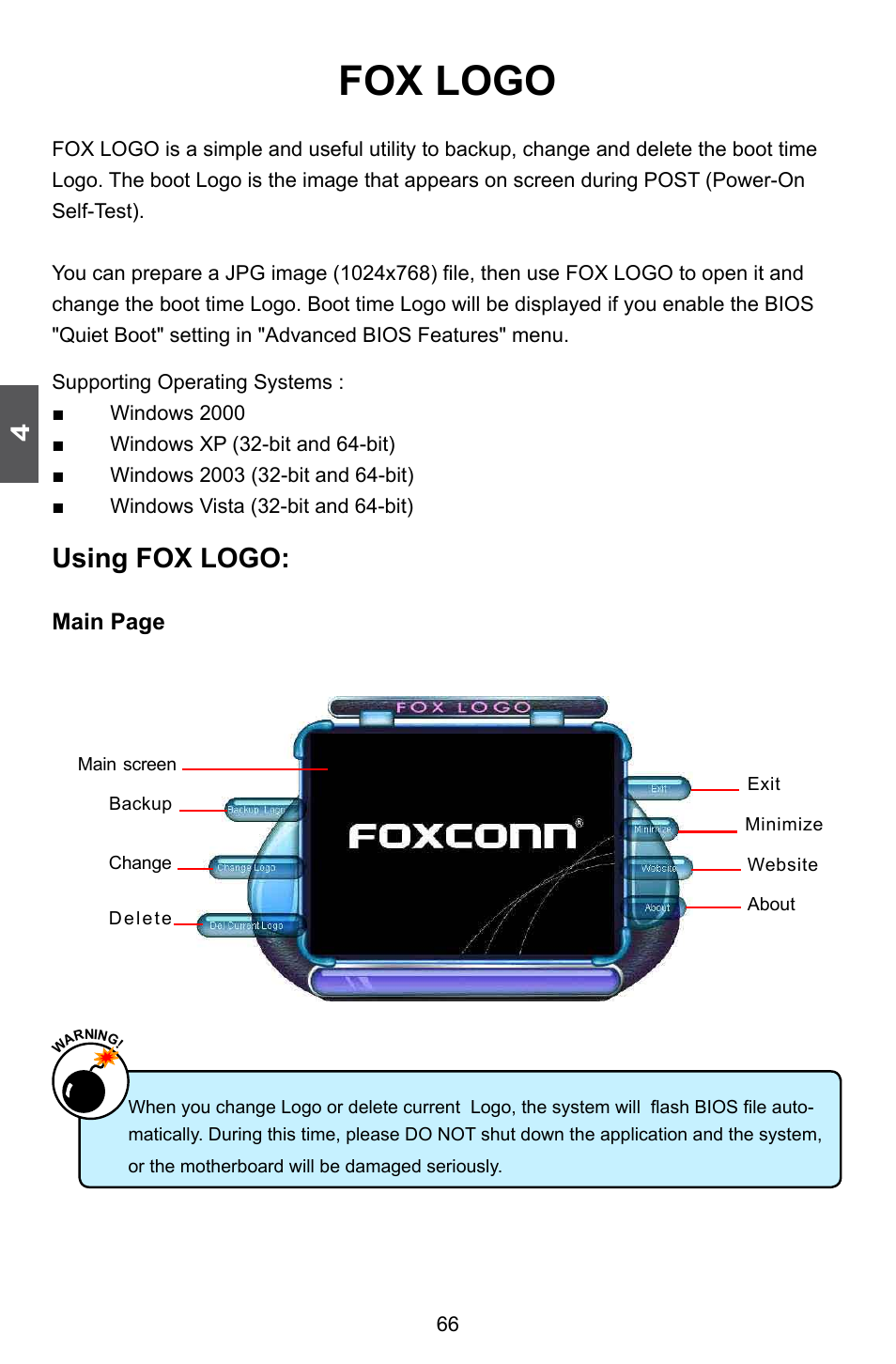 Fox logo, Using fox logo | Foxconn A76ML Series User Manual | Page 73 / 105