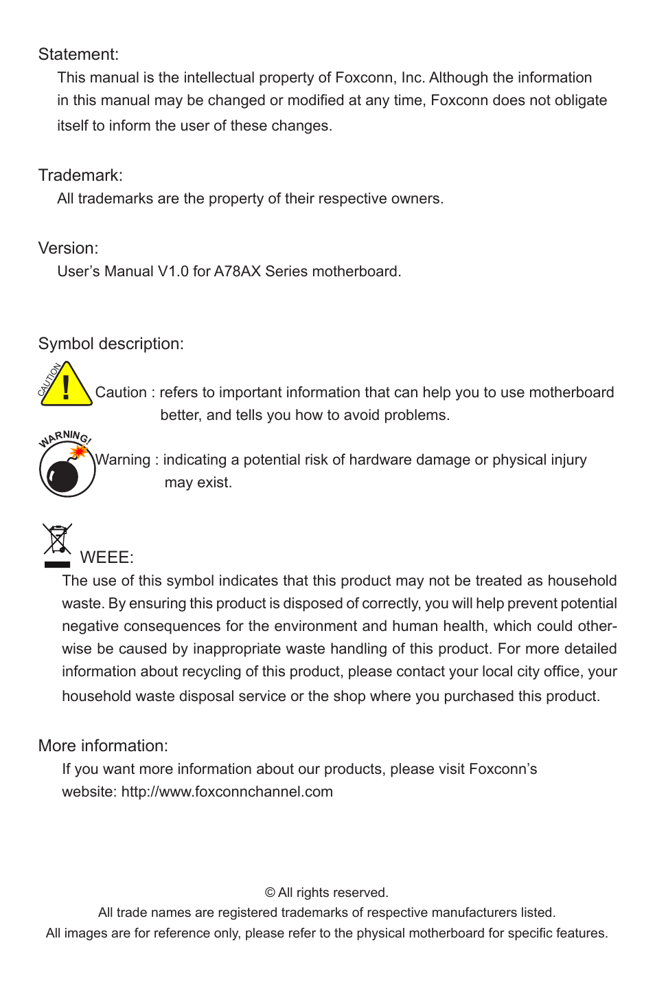 Foxconn A78AX-K User Manual | Page 2 / 106