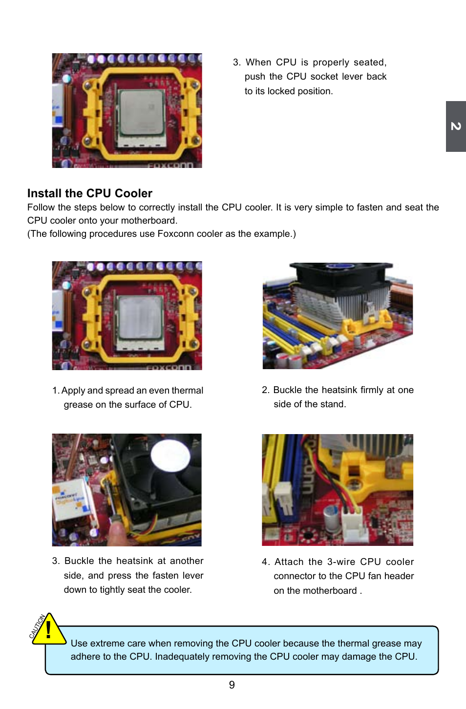 Install the cpu cooler | Foxconn A79A-S User Manual | Page 16 / 115