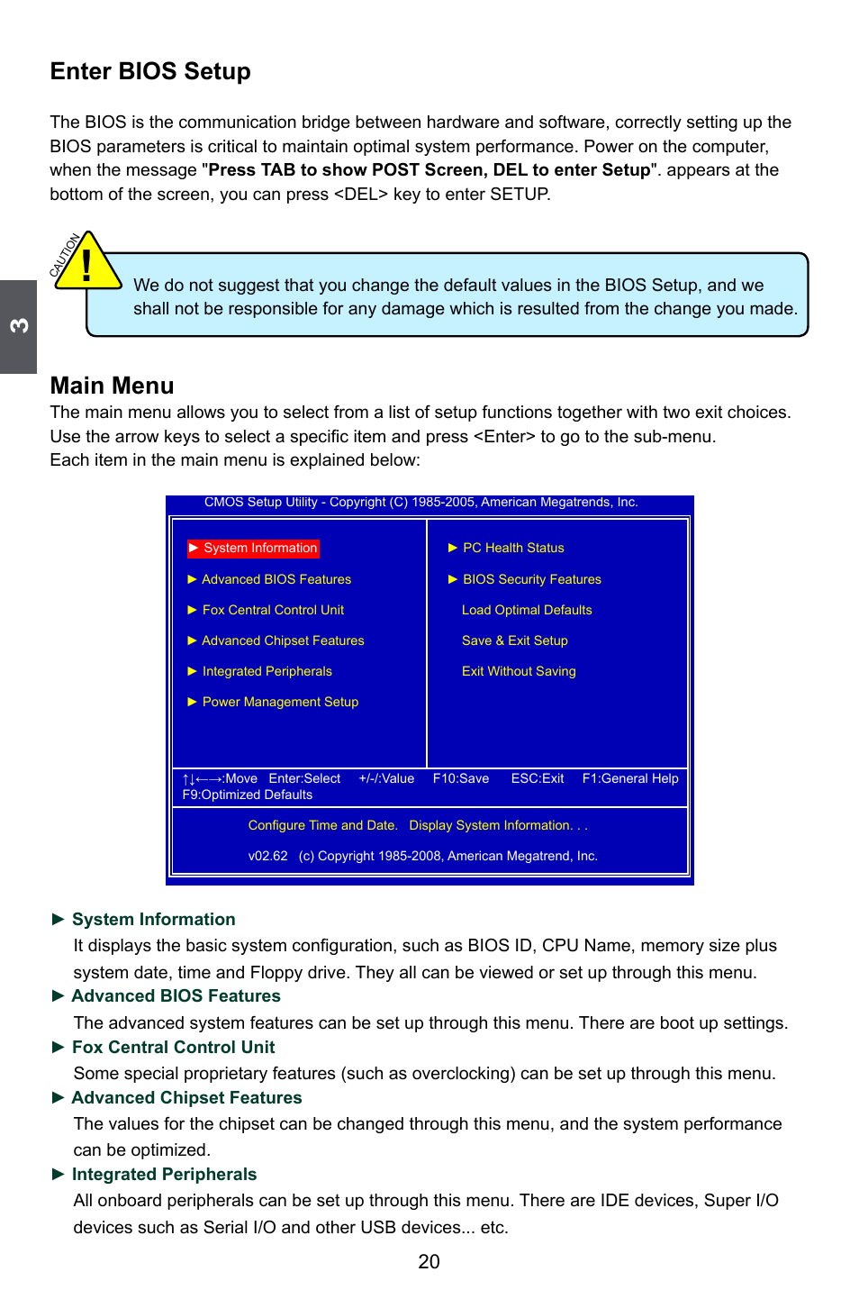 Enter bios setup, Main menu | Foxconn A79A-S User Manual | Page 27 / 115