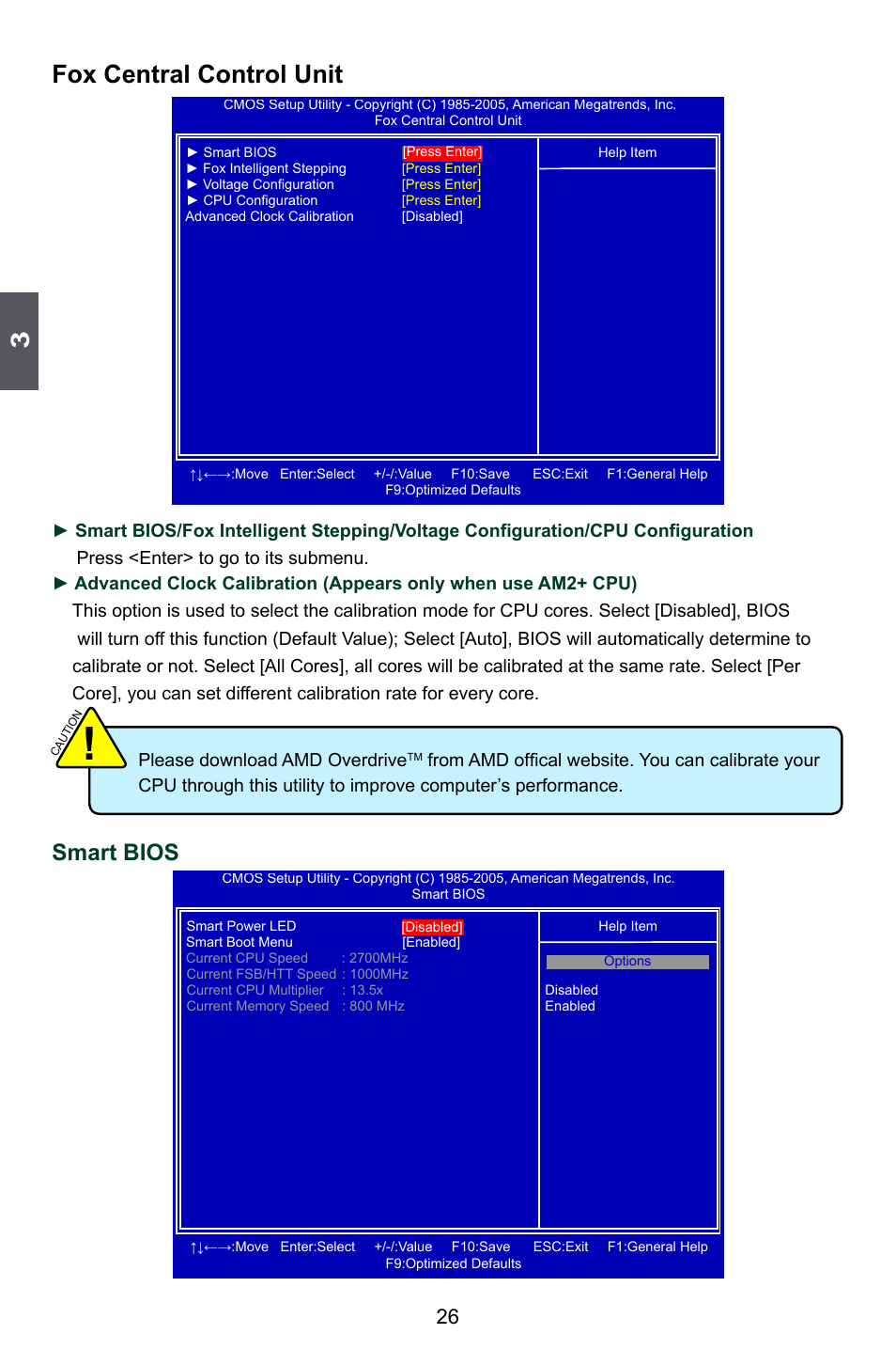 Fox central control unit, Smart bios, Please download amd overdrive | Foxconn A79A-S User Manual | Page 33 / 115